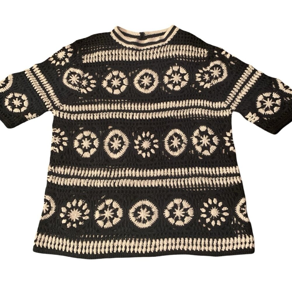 ASOS Granny Square Small Black And White Crochet sweater Y2K Festival Spring - Picture 1 of 6